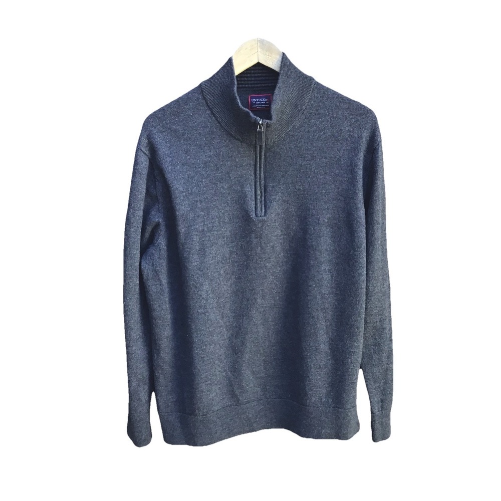 UNTUCKit Extra Fine Merino Wool Quarter Zip Sweater Gray XXL Fits XL